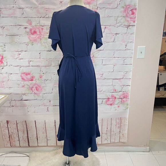 Chelsea28 navy true wrap flutter dress - Picture 6 of 11